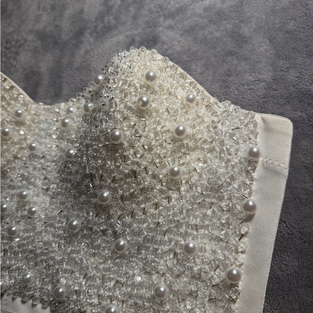 Strapless Pearl & Beaded Bustier Bra in Ivory - Picture 6 of 9